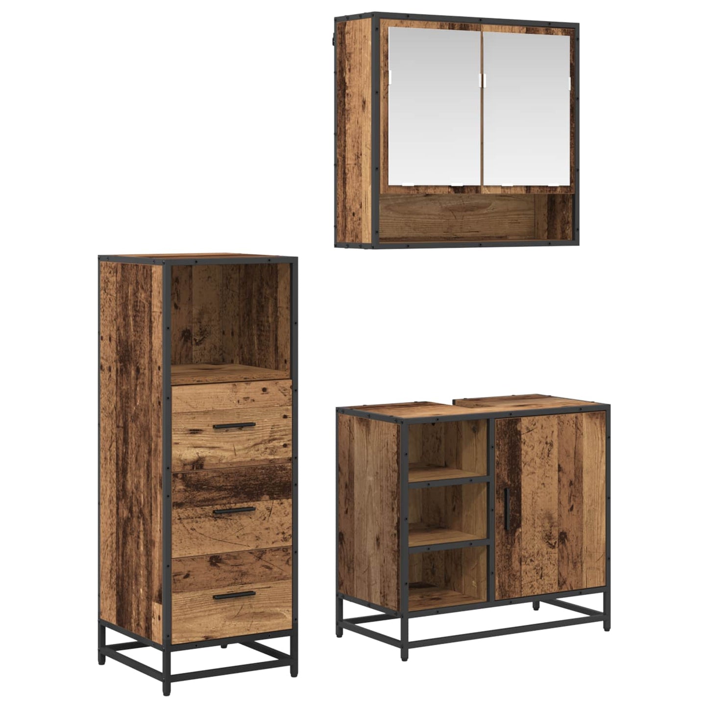 vidaXL Bathroom Furniture Set 3 pcs Old Wood Engineered Wood 1