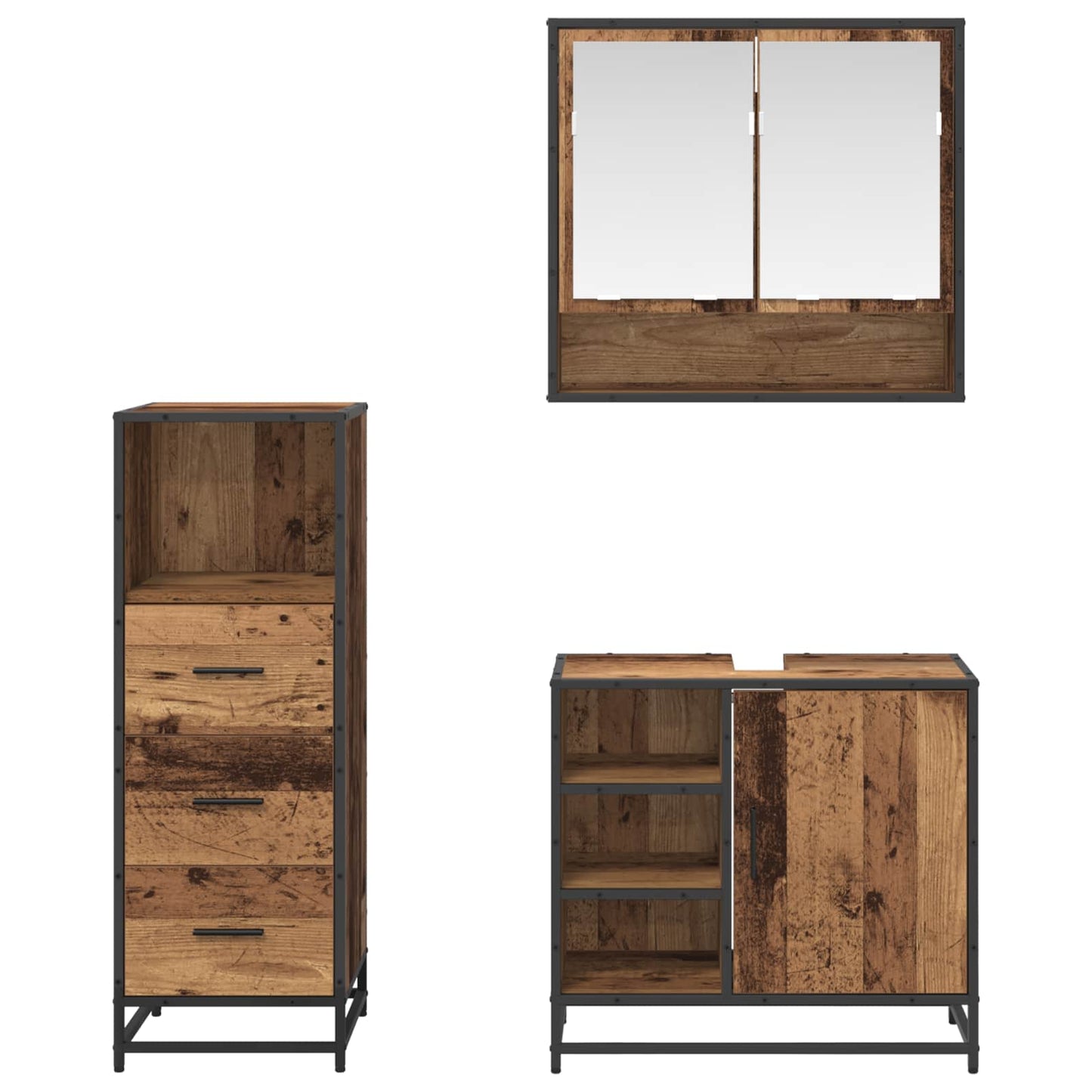 vidaXL Bathroom Furniture Set 3 pcs Old Wood Engineered Wood 3