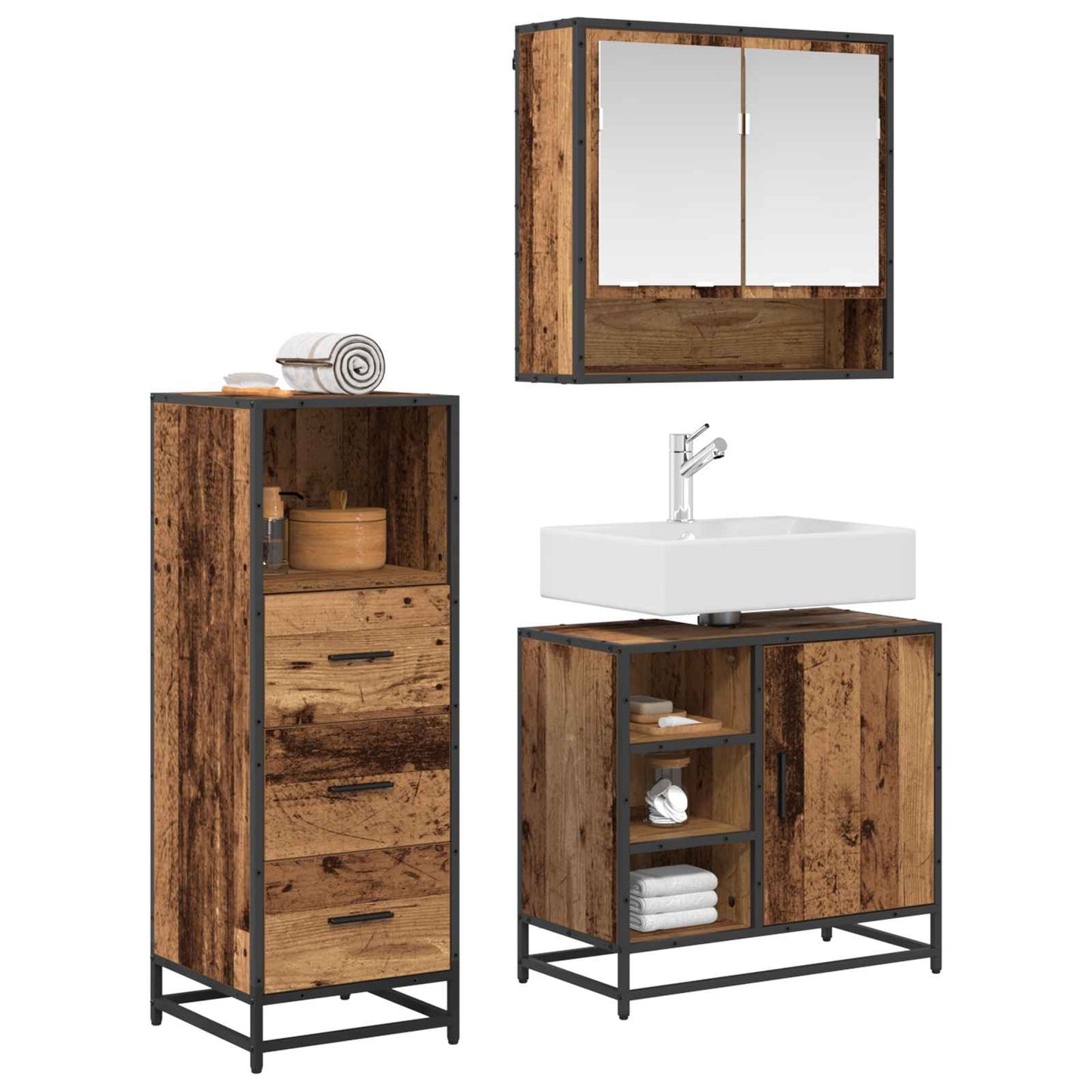 vidaXL Bathroom Furniture Set 3 pcs Old Wood Engineered Wood 2