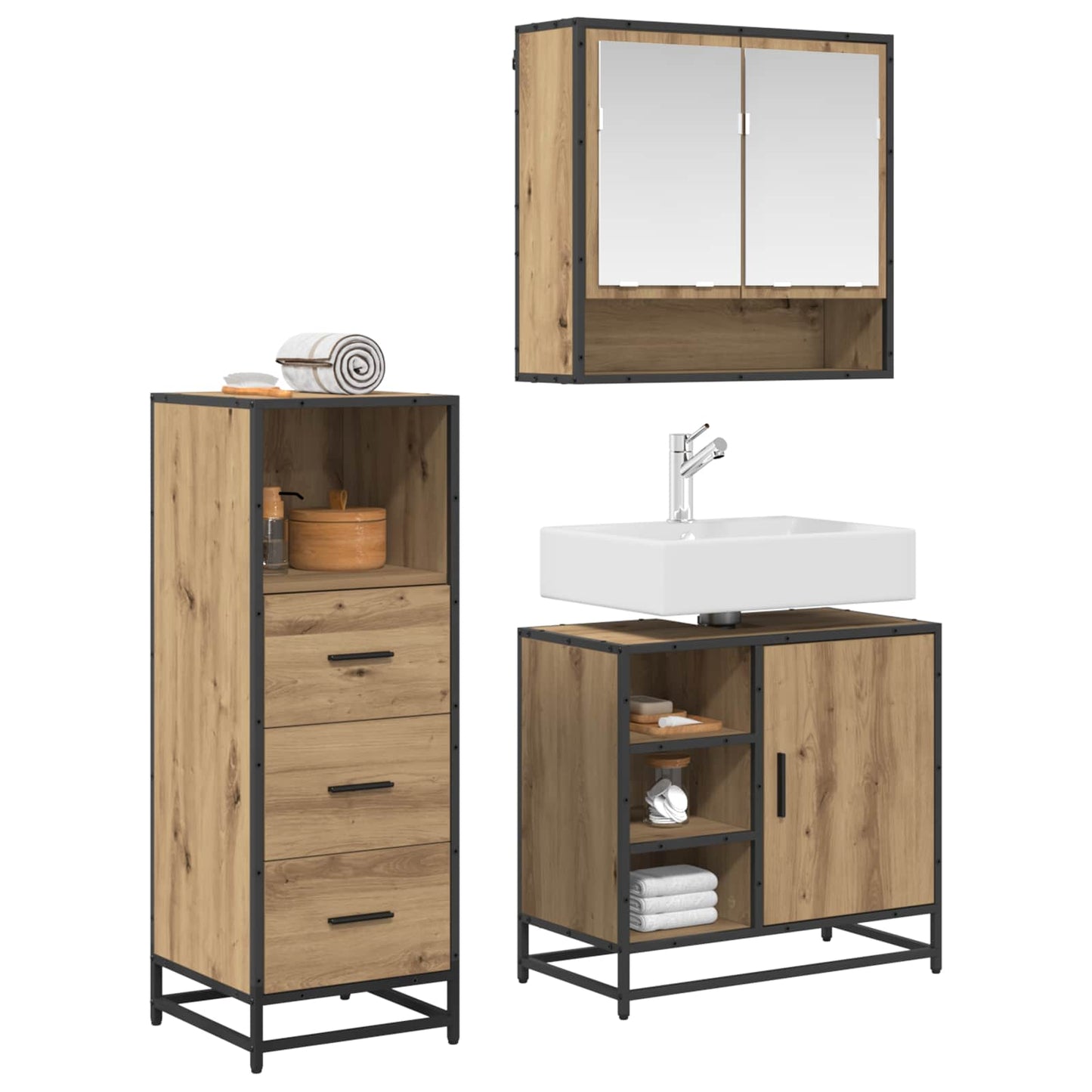 vidaXL Bathroom Furniture Set 3 pcs Artisan Oak Engineered Wood 2