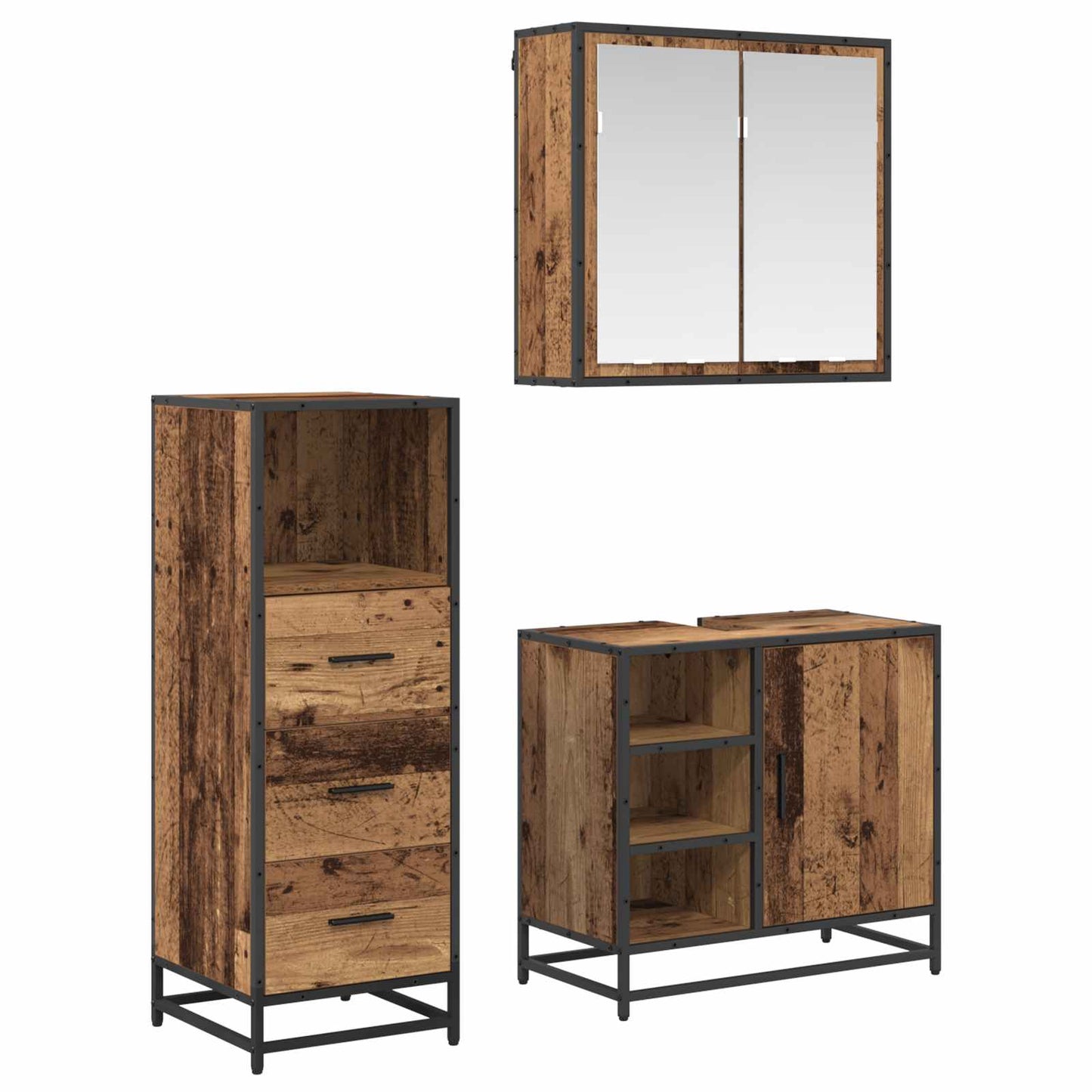 vidaXL Bathroom Furniture Set 3 pcs Old Wood Engineered Wood 1