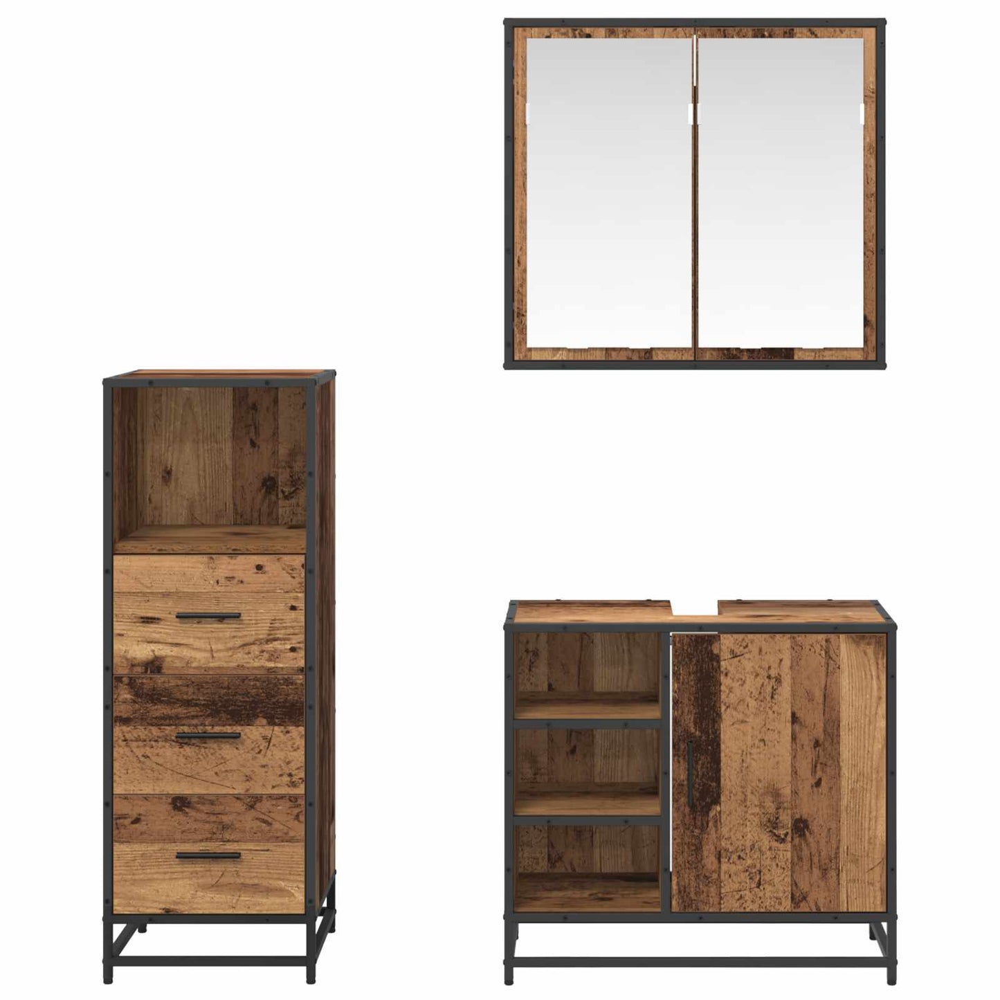 vidaXL Bathroom Furniture Set 3 pcs Old Wood Engineered Wood 3