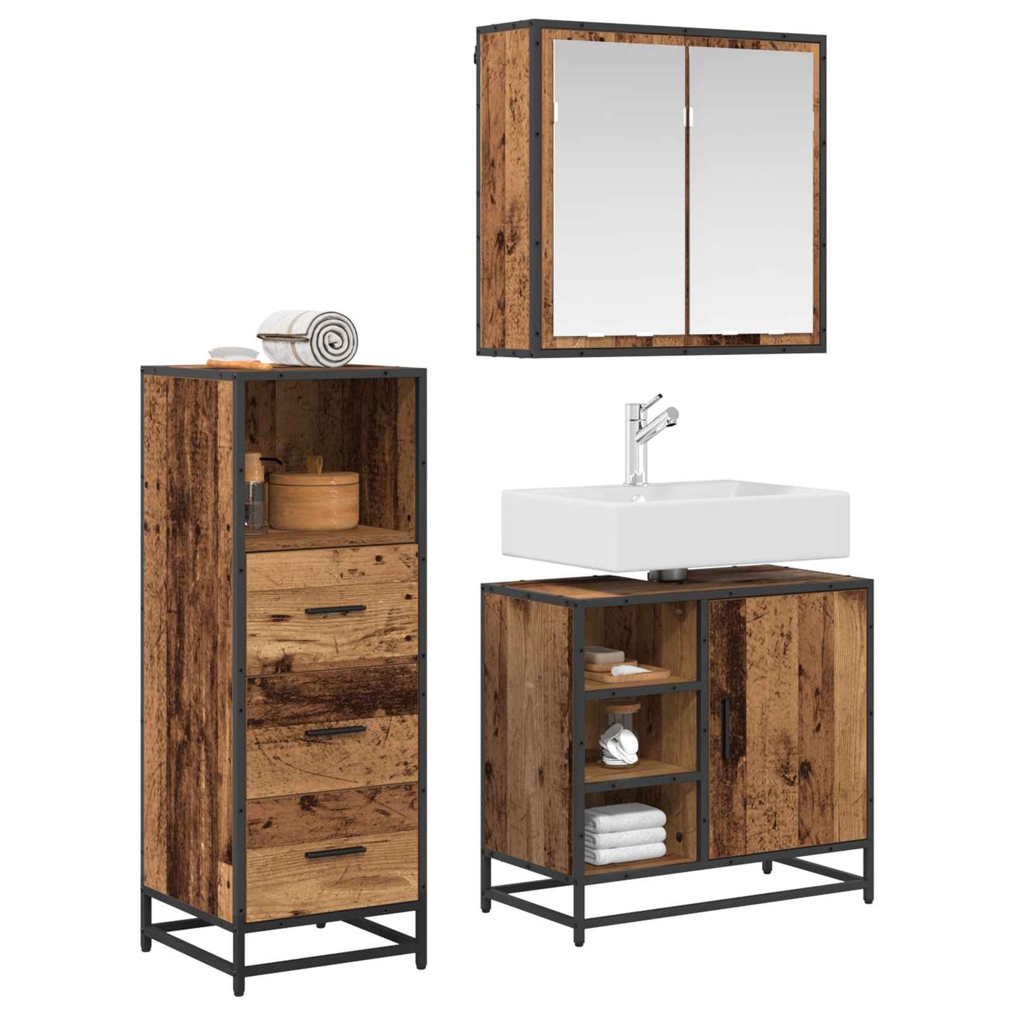 vidaXL Bathroom Furniture Set 3 pcs Old Wood Engineered Wood 2