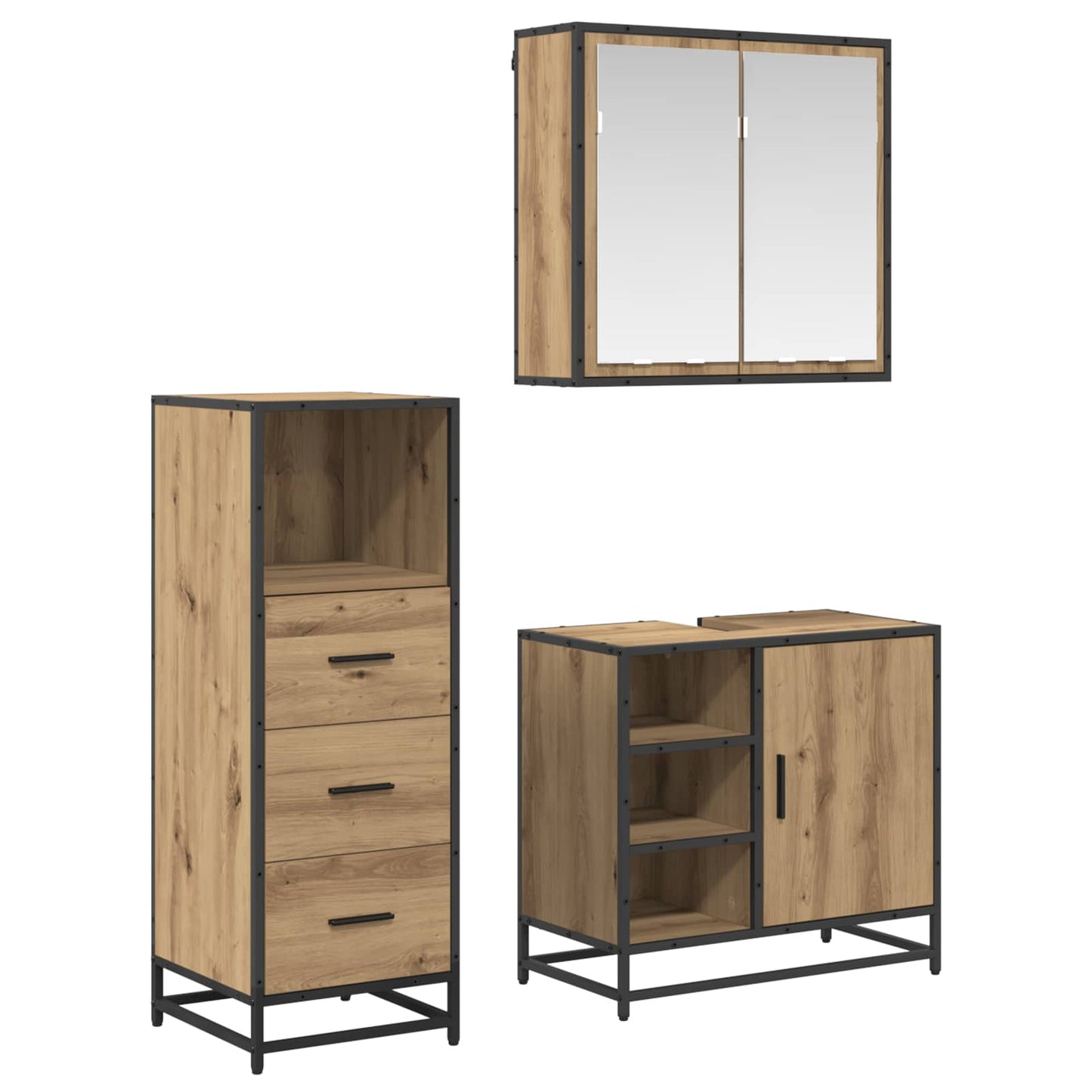 vidaXL Bathroom Furniture Set 3 pcs Artisan Oak Engineered Wood 1