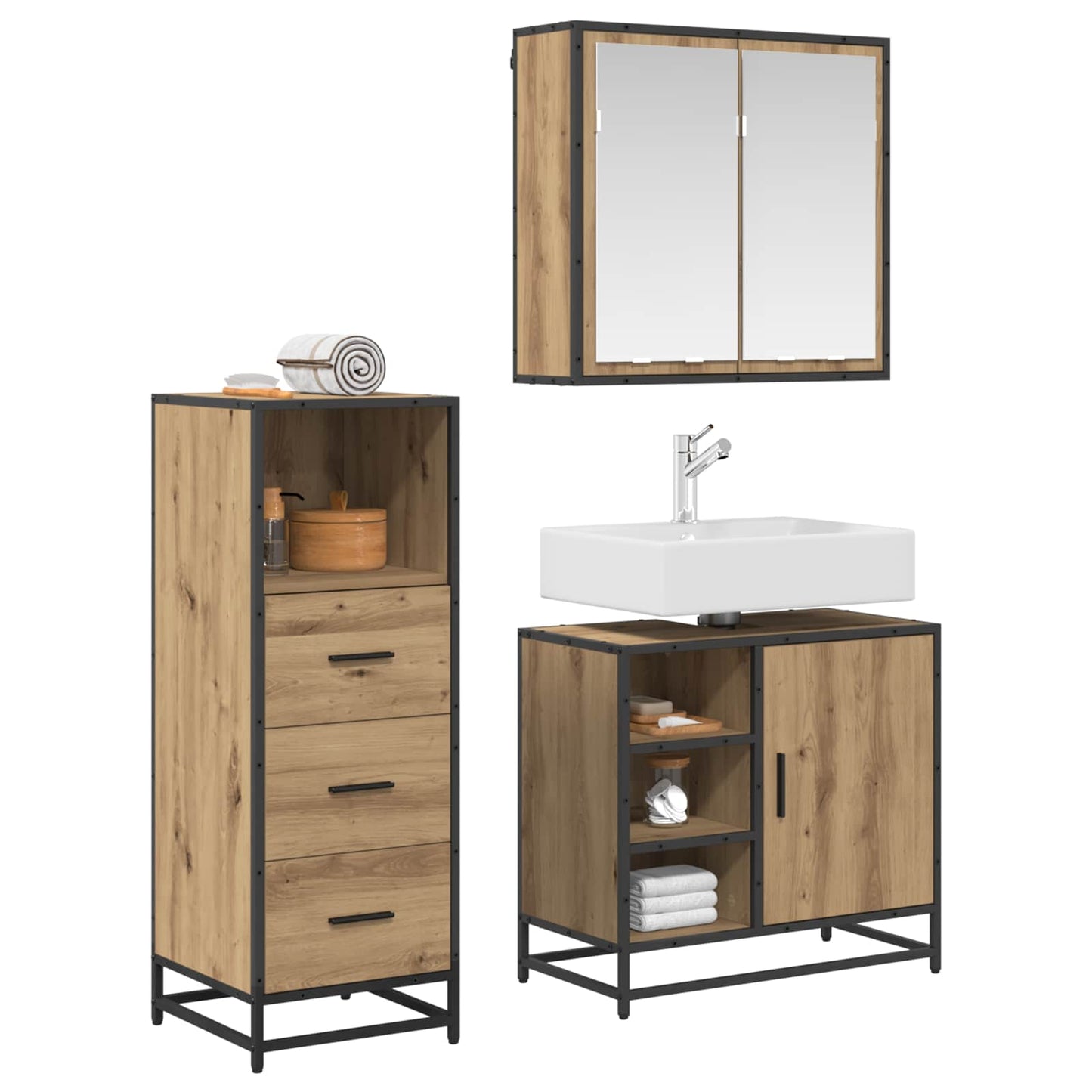 vidaXL Bathroom Furniture Set 3 pcs Artisan Oak Engineered Wood 2