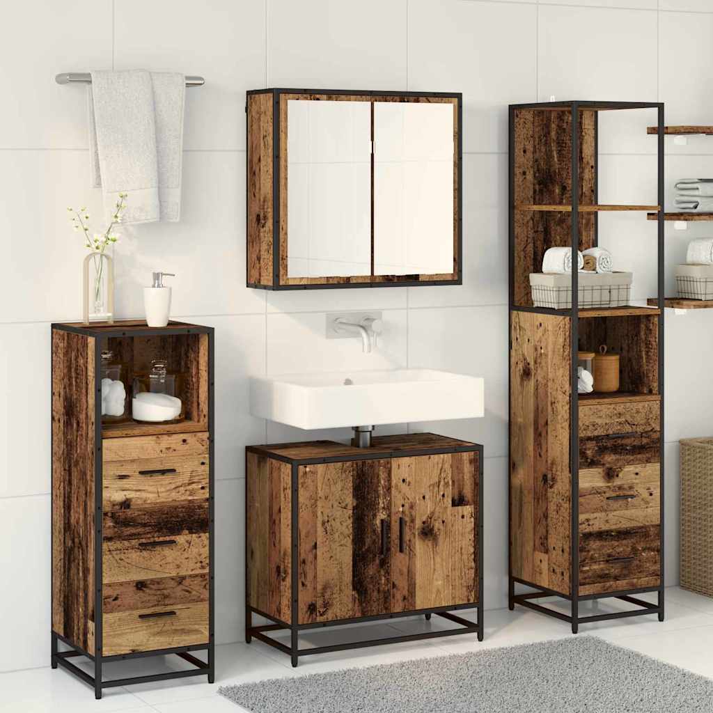 vidaXL Bathroom Furniture Set 4 pcs Old Wood Engineered Wood 4
