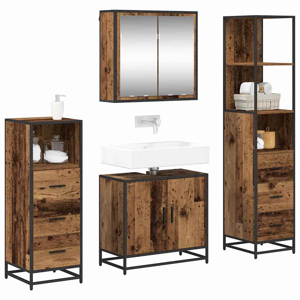 vidaXL Bathroom Furniture Set 4 pcs Old Wood Engineered Wood 3