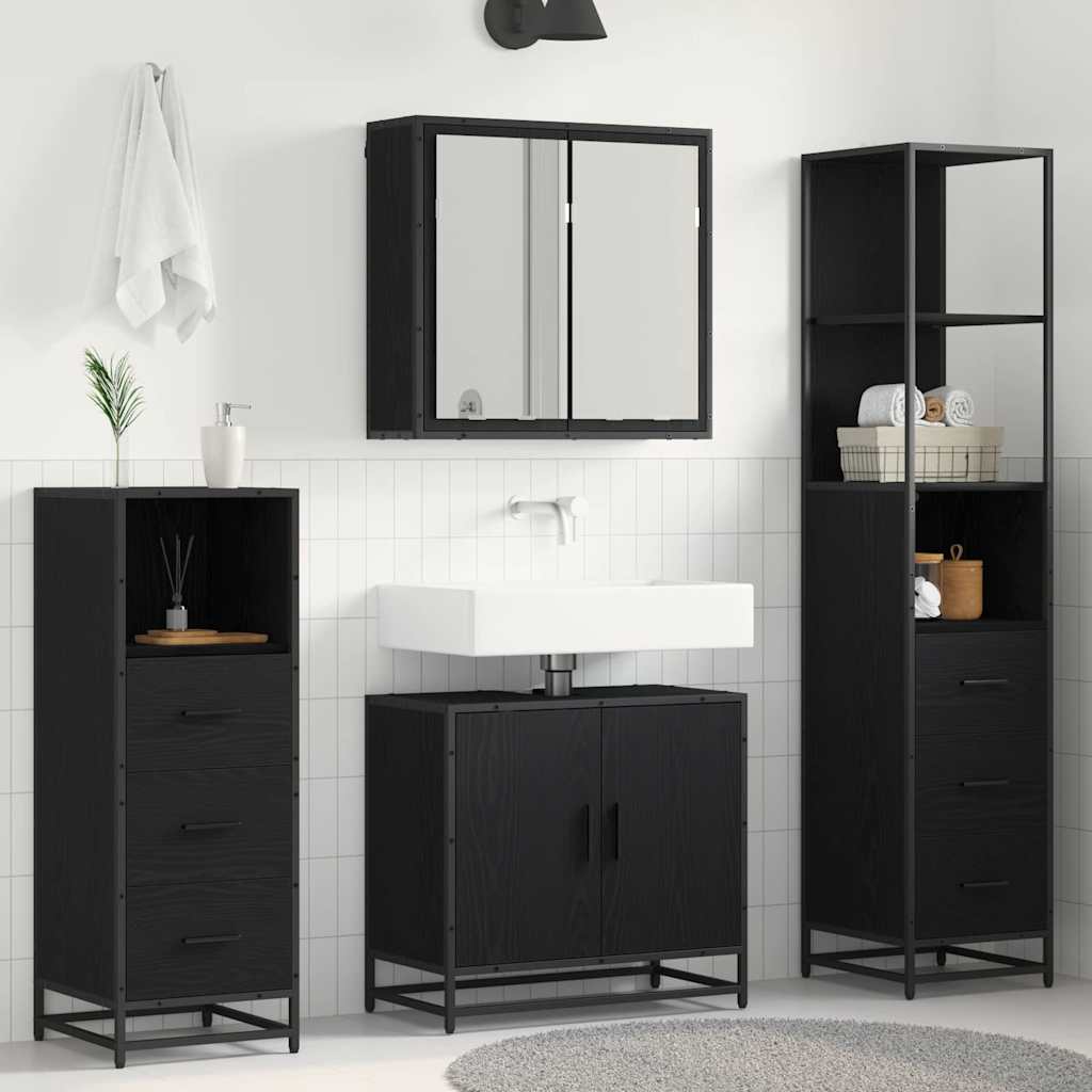 vidaXL Bathroom Furniture Set 4 pcs Black Oak Engineered Wood 1