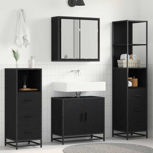 Bathroom Furniture Set 4 pcs Engineered Wood Black oak