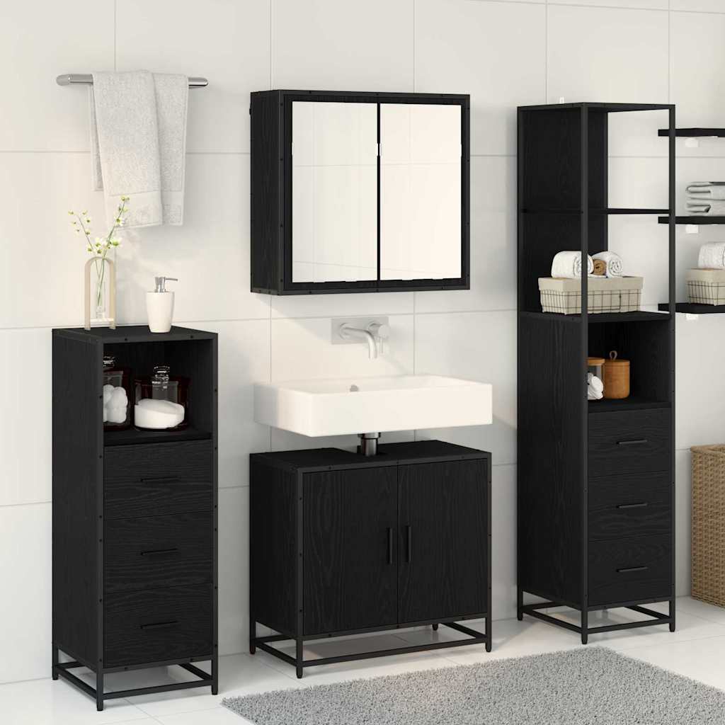 vidaXL Bathroom Furniture Set 4 pcs Black Oak Engineered Wood 4