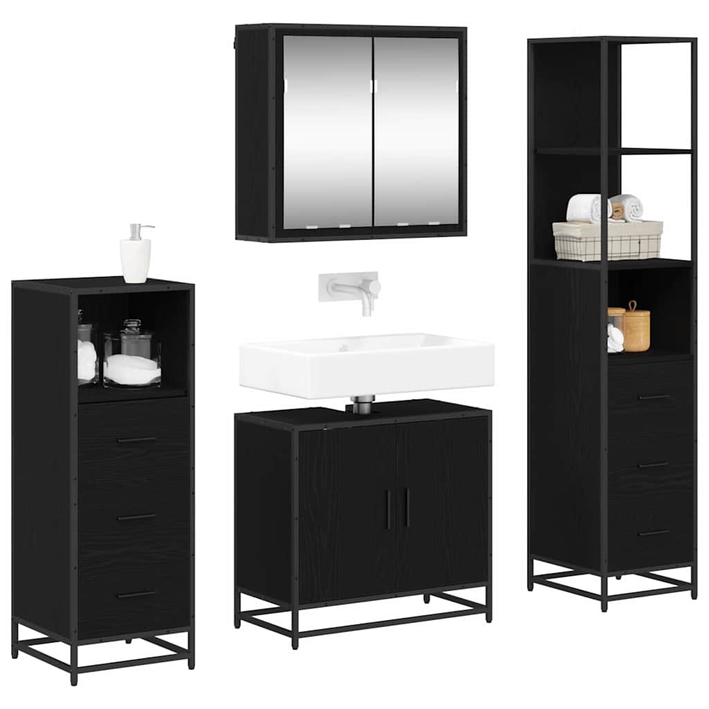 vidaXL Bathroom Furniture Set 4 pcs Black Oak Engineered Wood 3