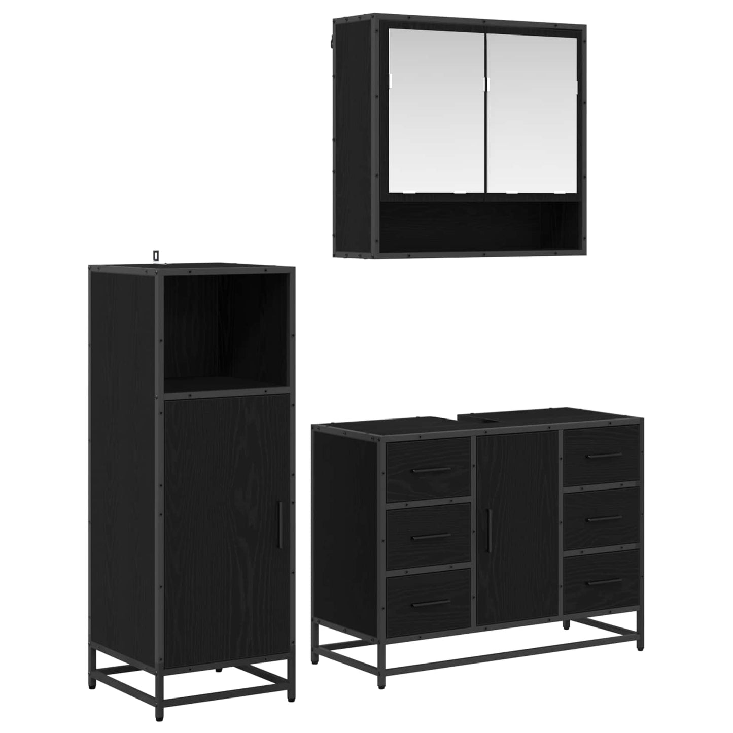 vidaXL Bathroom Furniture Set 3 pcs Black Oak Engineered Wood 1