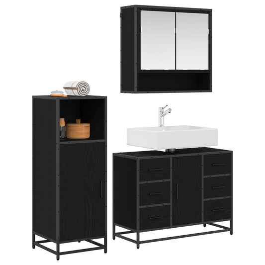 vidaXL Bathroom Furniture Set 3 pcs Black Oak Engineered Wood 2