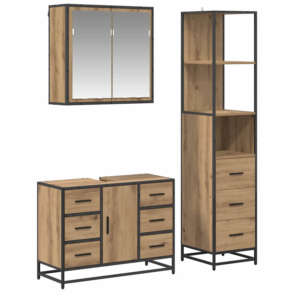 vidaXL Bathroom Furniture Set 3 pcs Artisan Oak Engineered Wood 2