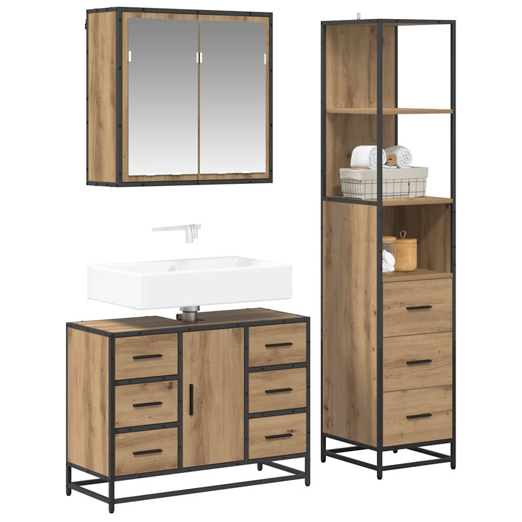vidaXL Bathroom Furniture Set 3 pcs Artisan Oak Engineered Wood 3