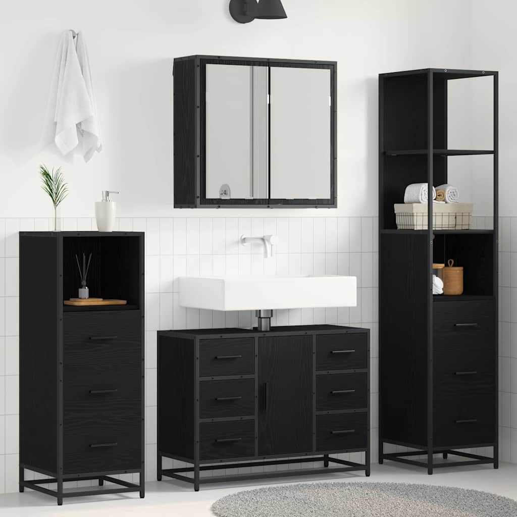 vidaXL Bathroom Furniture Set 3 pcs Black Oak Engineered Wood 1
