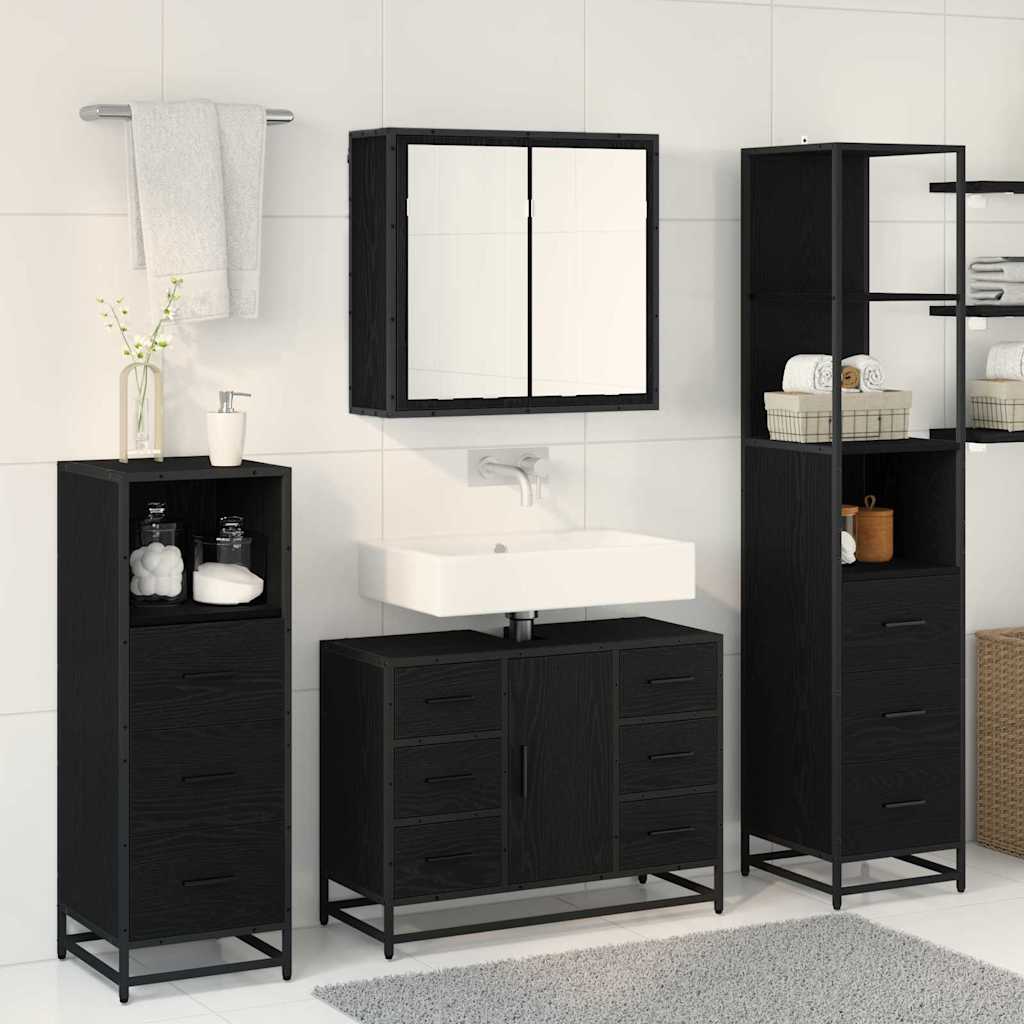 vidaXL Bathroom Furniture Set 3 pcs Black Oak Engineered Wood 4