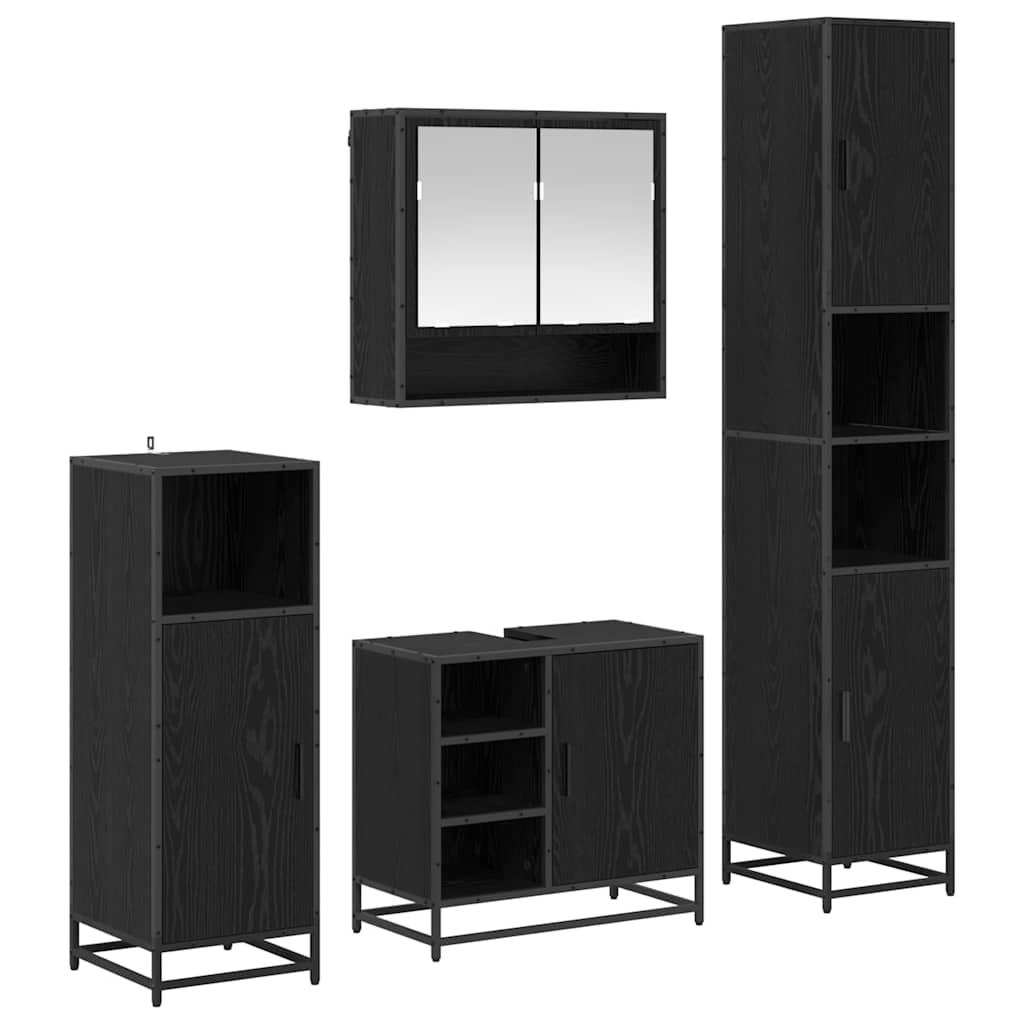 vidaXL Bathroom Furniture Set 4 pcs Black Oak Engineered Wood 2