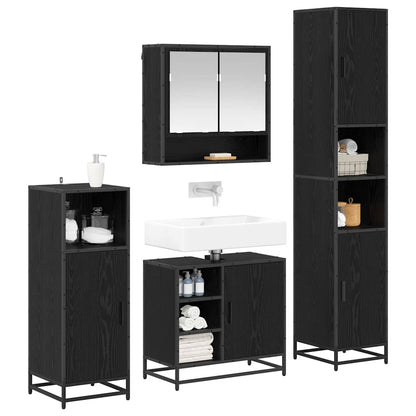 vidaXL Bathroom Furniture Set 4 pcs Black Oak Engineered Wood 3
