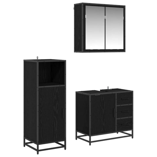 3 Piece Bathroom Furniture Set Engineered Wood Black oak