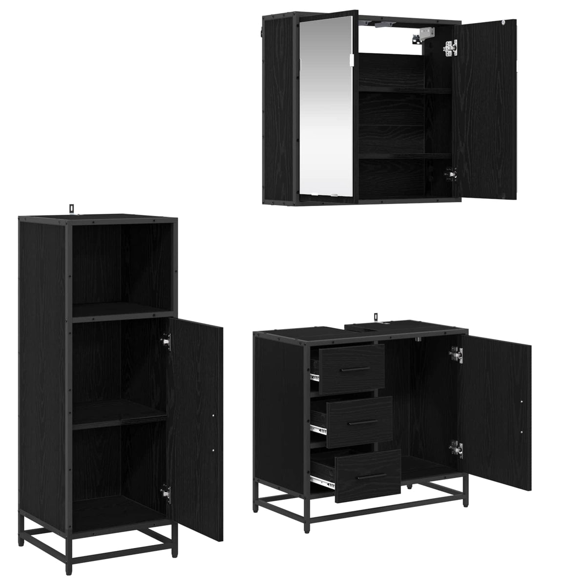 vidaXL Bathroom Furniture Set 3 pcs Black Oak Engineered Wood 5