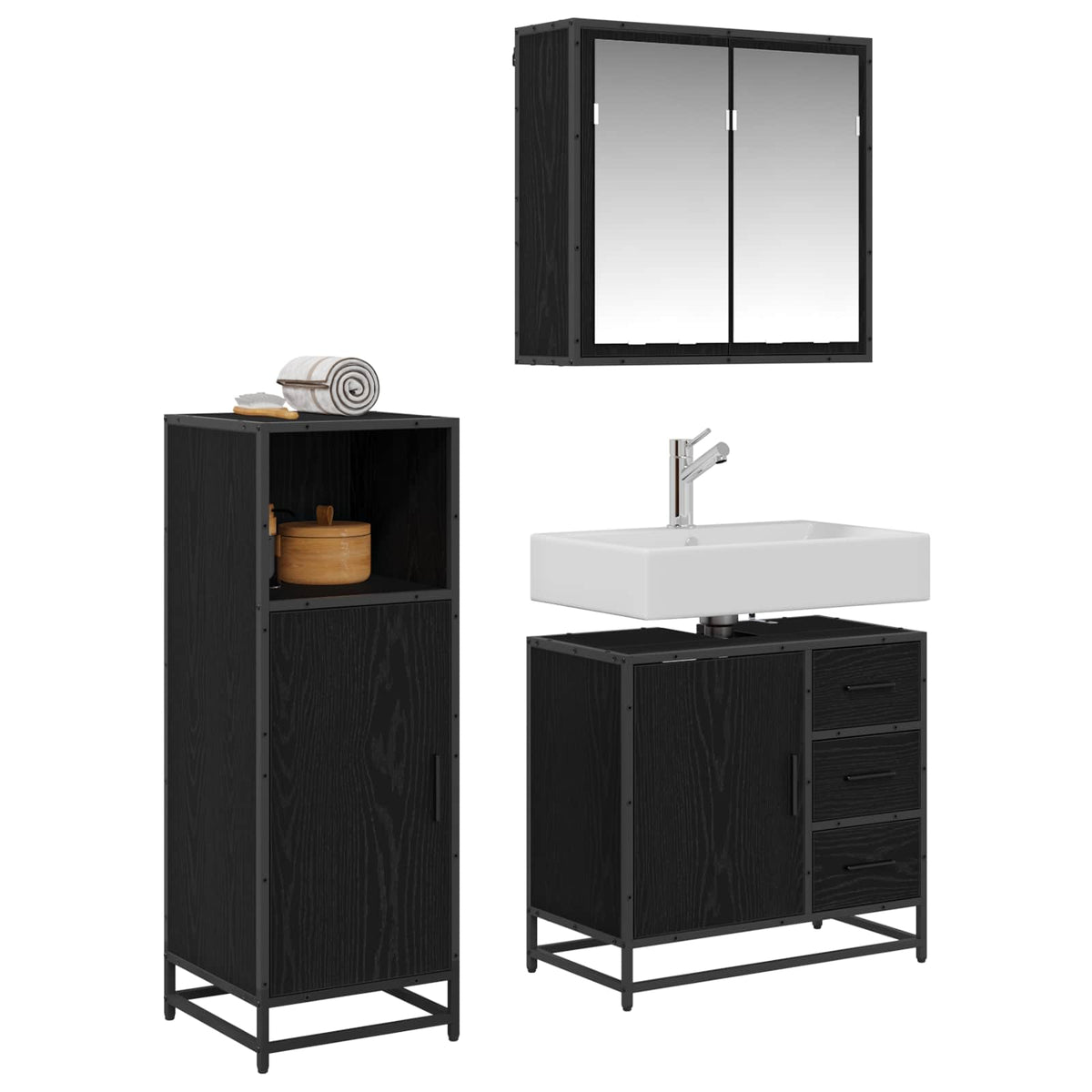 vidaXL Bathroom Furniture Set 3 pcs Black Oak Engineered Wood 3