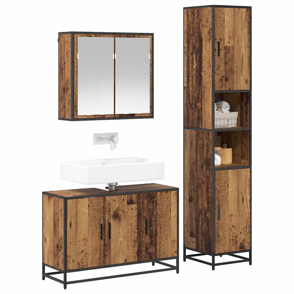 vidaXL Bathroom Furniture Set 3 pcs Old Wood Engineered Wood 3