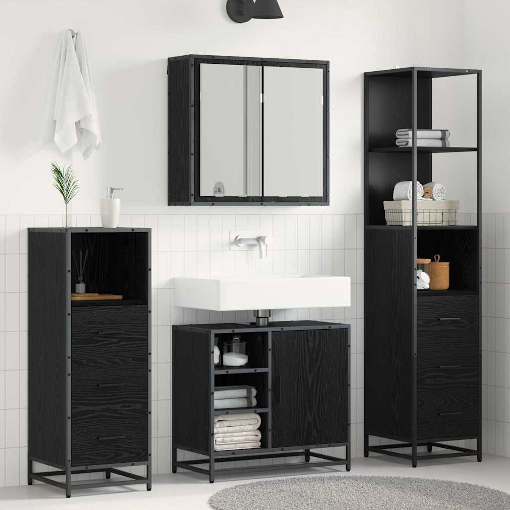 vidaXL Bathroom Furniture Set 3 pcs Black Oak Engineered Wood 1