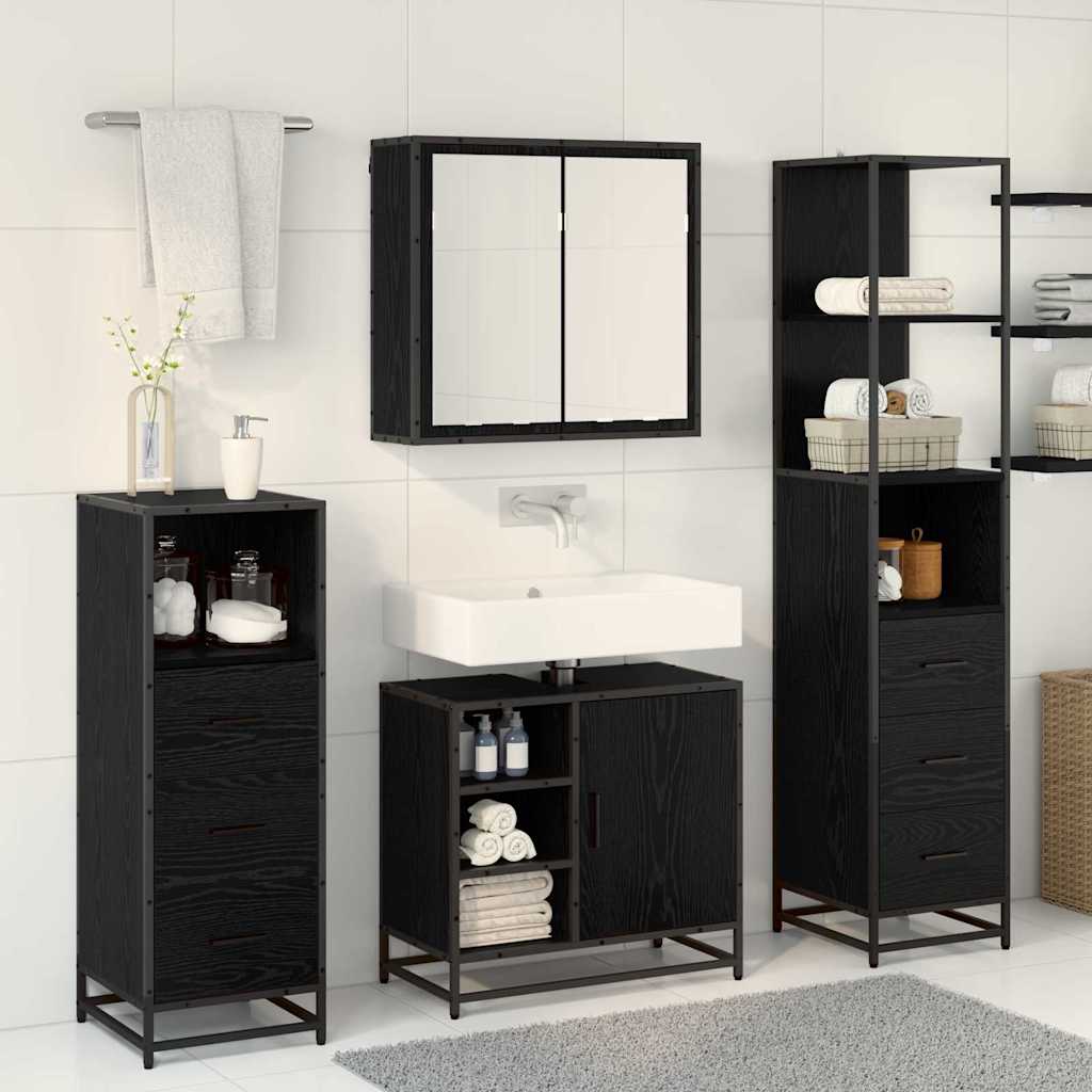 vidaXL Bathroom Furniture Set 3 pcs Black Oak Engineered Wood 4