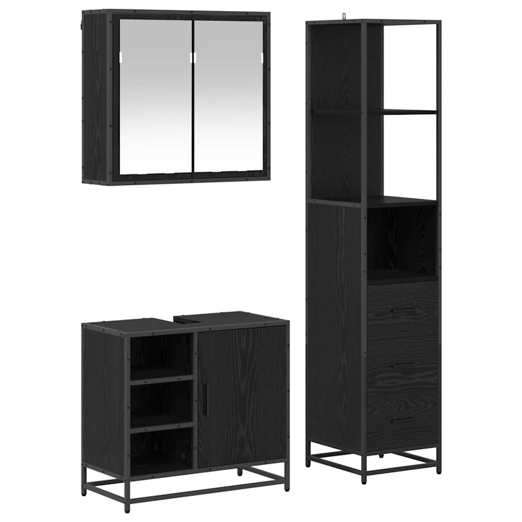 vidaXL Bathroom Furniture Set 3 pcs Black Oak Engineered Wood 2