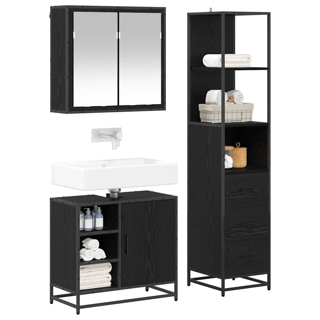 vidaXL Bathroom Furniture Set 3 pcs Black Oak Engineered Wood 3