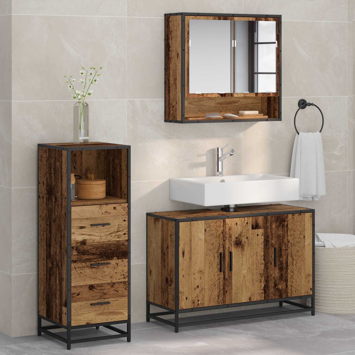 vidaXL Bathroom Furniture Set 3 pcs Old Wood Engineered Wood 1
