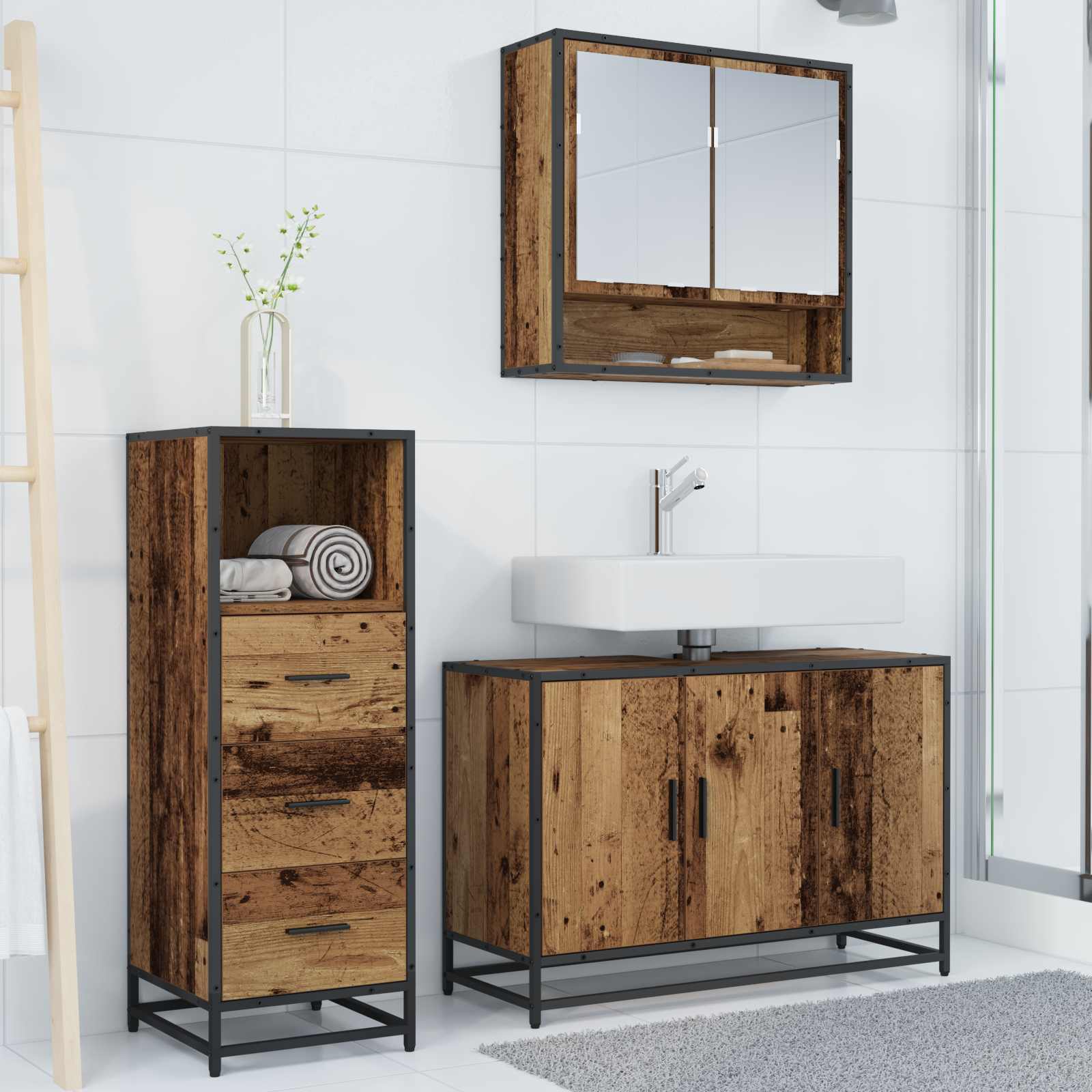 vidaXL Bathroom Furniture Set 3 pcs Old Wood Engineered Wood 4