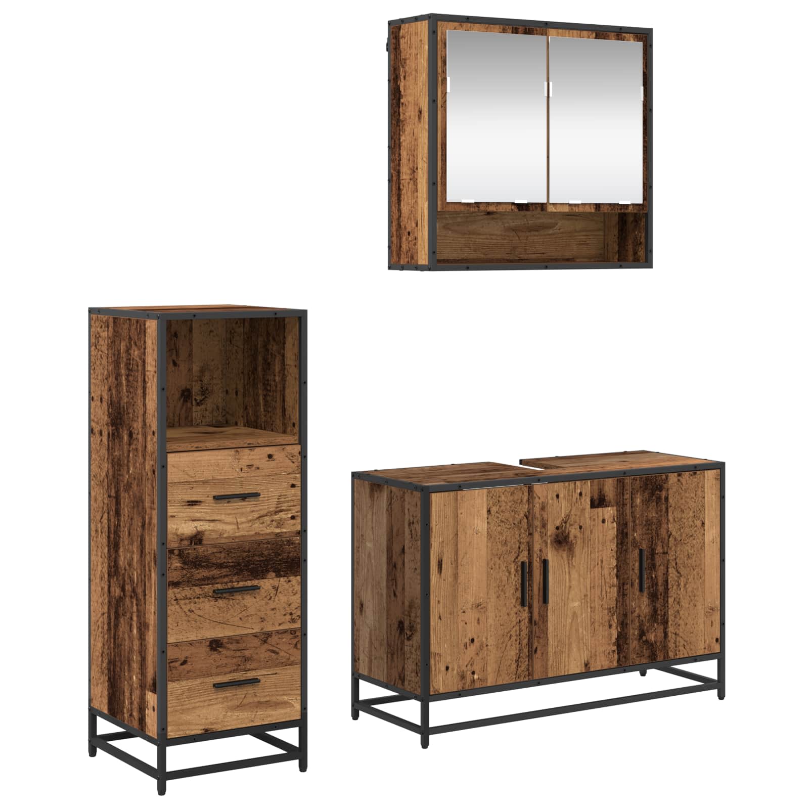 vidaXL Bathroom Furniture Set 3 pcs Old Wood Engineered Wood 2
