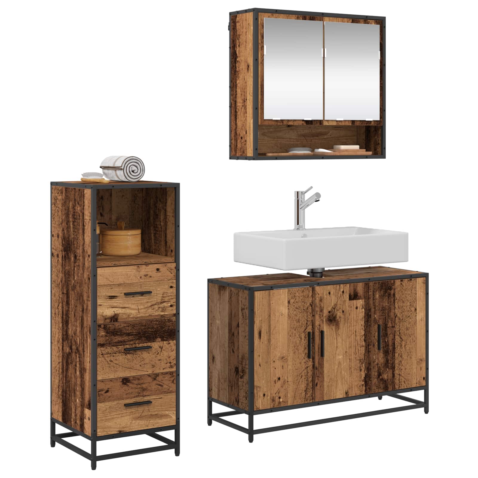 vidaXL Bathroom Furniture Set 3 pcs Old Wood Engineered Wood 3