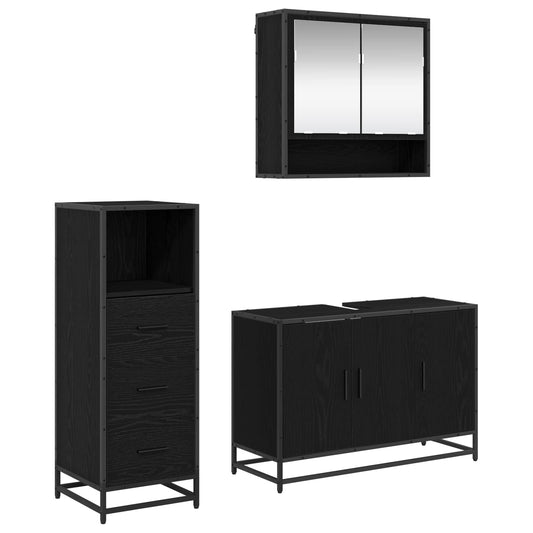 3 Piece Bathroom Furniture Set Engineered Wood Black oak