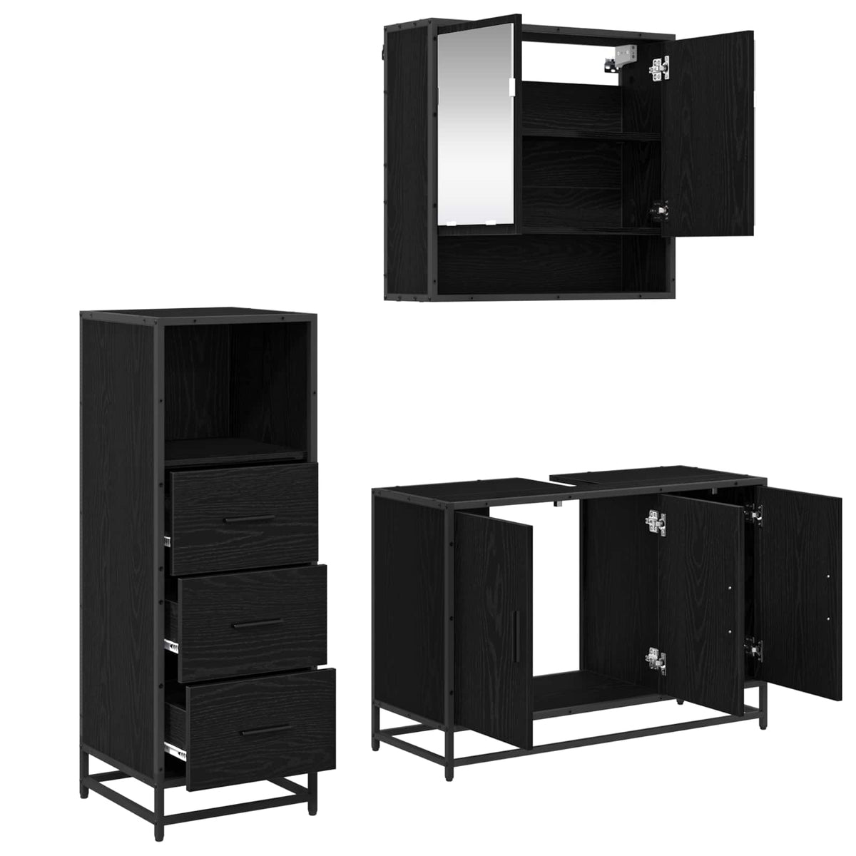 vidaXL Bathroom Furniture Set 3 pcs Black Oak Engineered Wood 5