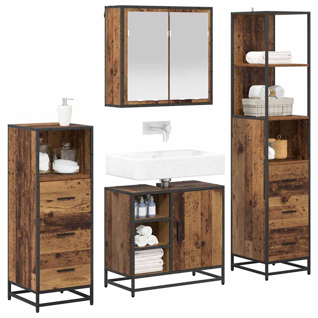 Bathroom Furniture Set 4 pcs Engineered Wood Old wood