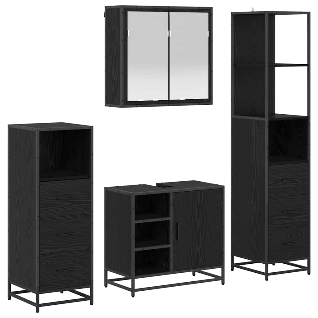 vidaXL Bathroom Furniture Set 4 pcs Black Oak Engineered Wood 2