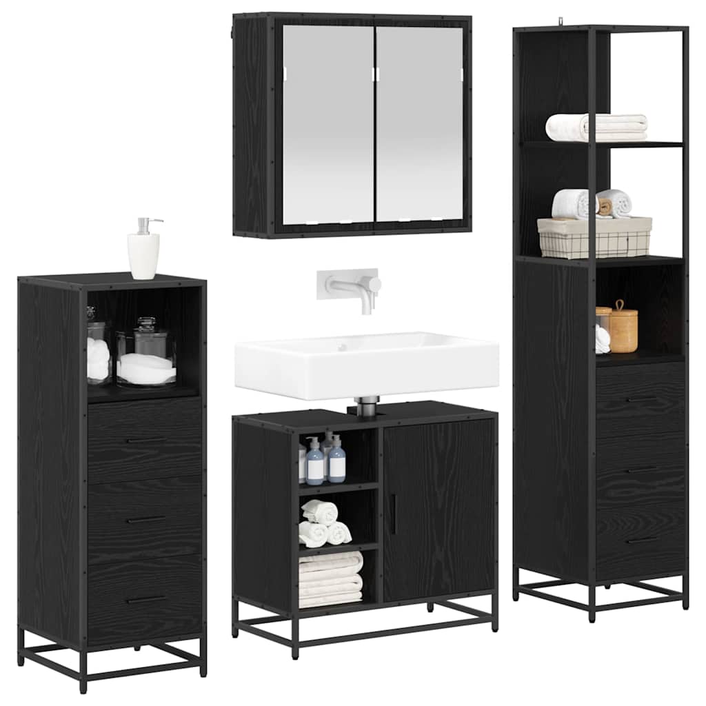 vidaXL Bathroom Furniture Set 4 pcs Black Oak Engineered Wood 3