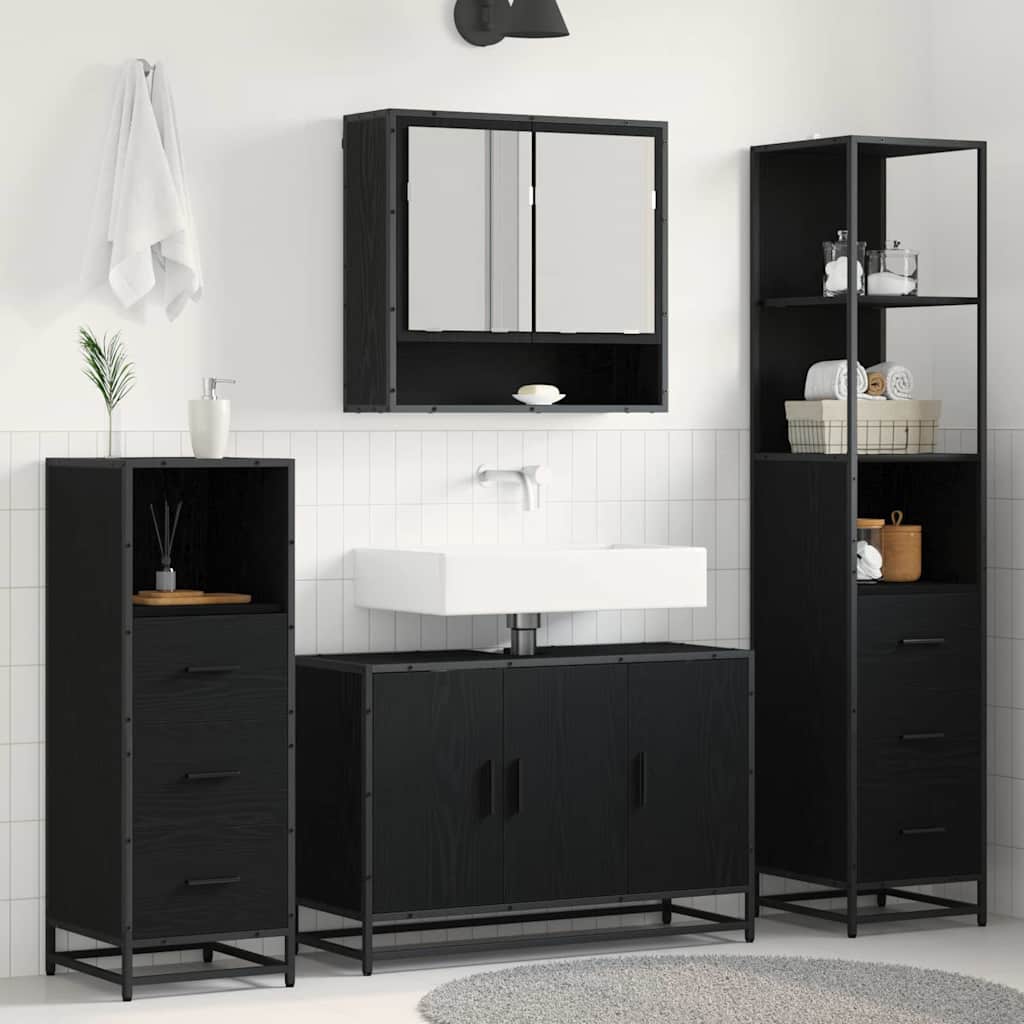 vidaXL Bathroom Furniture Set 3 pcs Black Oak Engineered Wood 1