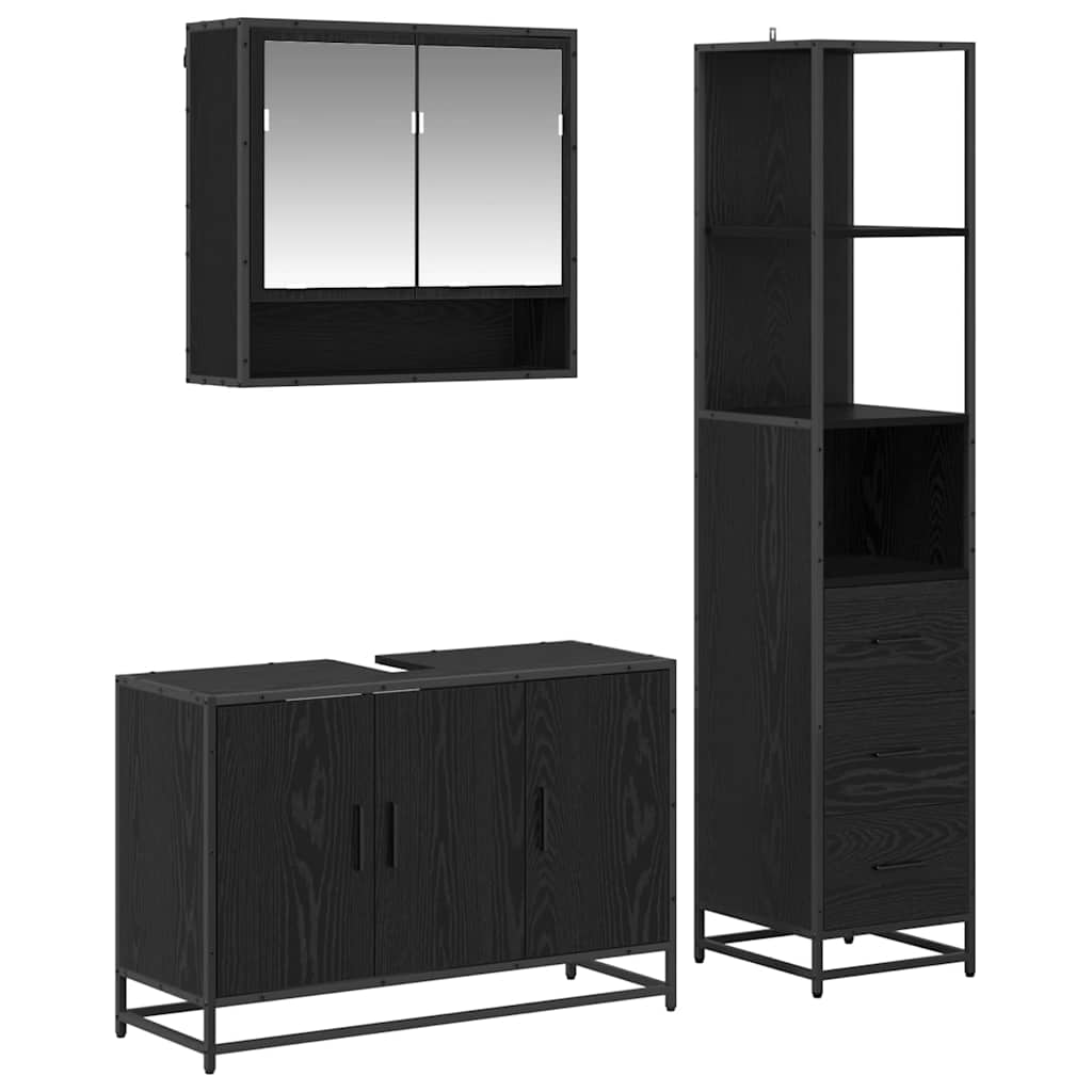 vidaXL Bathroom Furniture Set 3 pcs Black Oak Engineered Wood 2