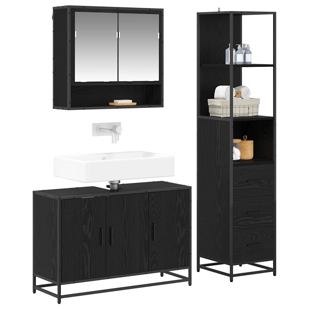 vidaXL Bathroom Furniture Set 3 pcs Black Oak Engineered Wood 3