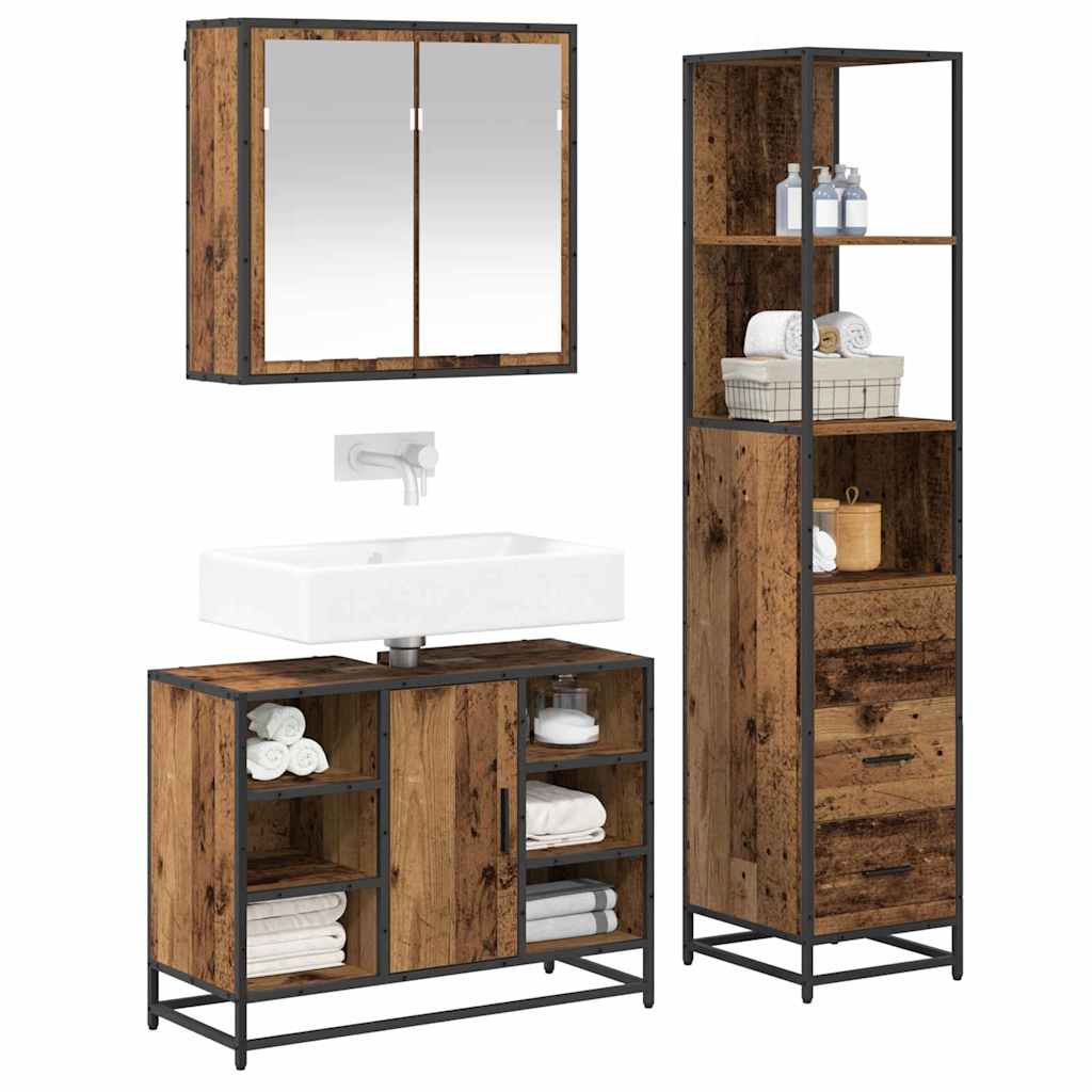 vidaXL Bathroom Furniture Set 3 pcs Old Wood Engineered Wood 3