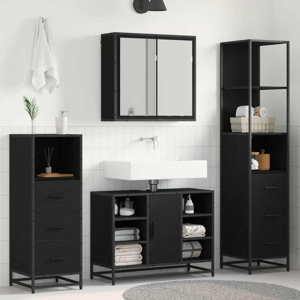 vidaXL Bathroom Furniture Set 3 pcs Black Oak Engineered Wood 1