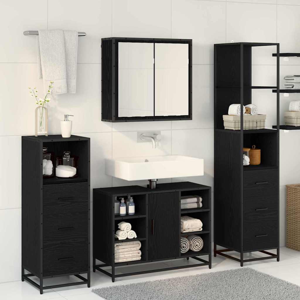 vidaXL Bathroom Furniture Set 3 pcs Black Oak Engineered Wood 4