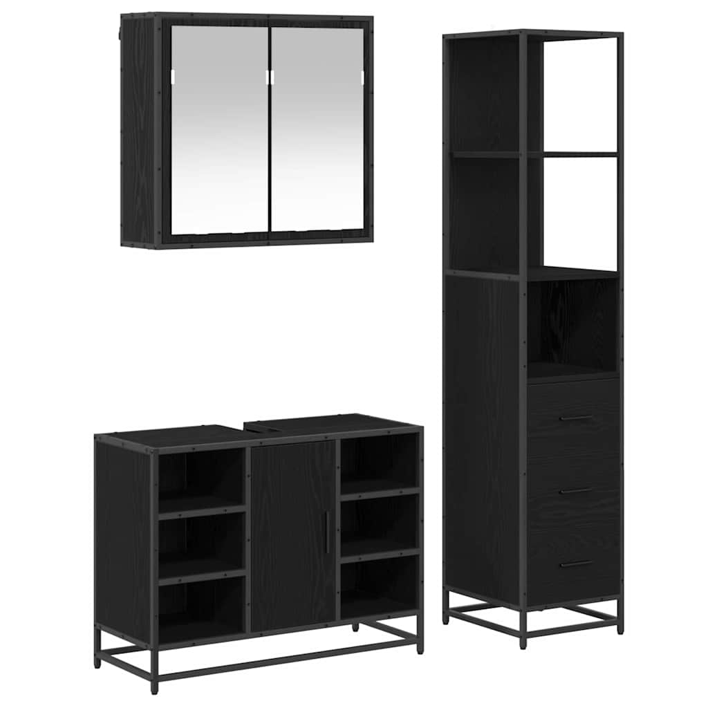 vidaXL Bathroom Furniture Set 3 pcs Black Oak Engineered Wood 2
