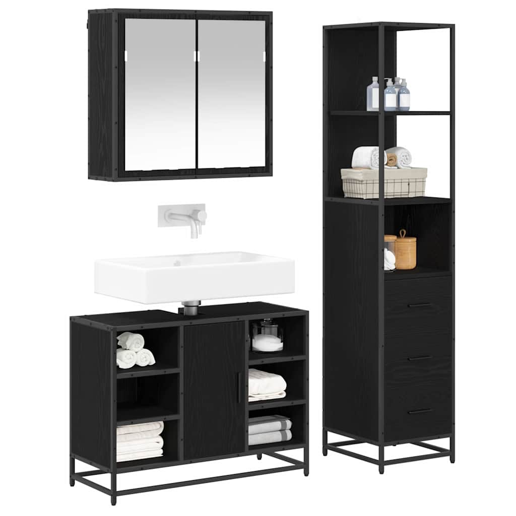 vidaXL Bathroom Furniture Set 3 pcs Black Oak Engineered Wood 3