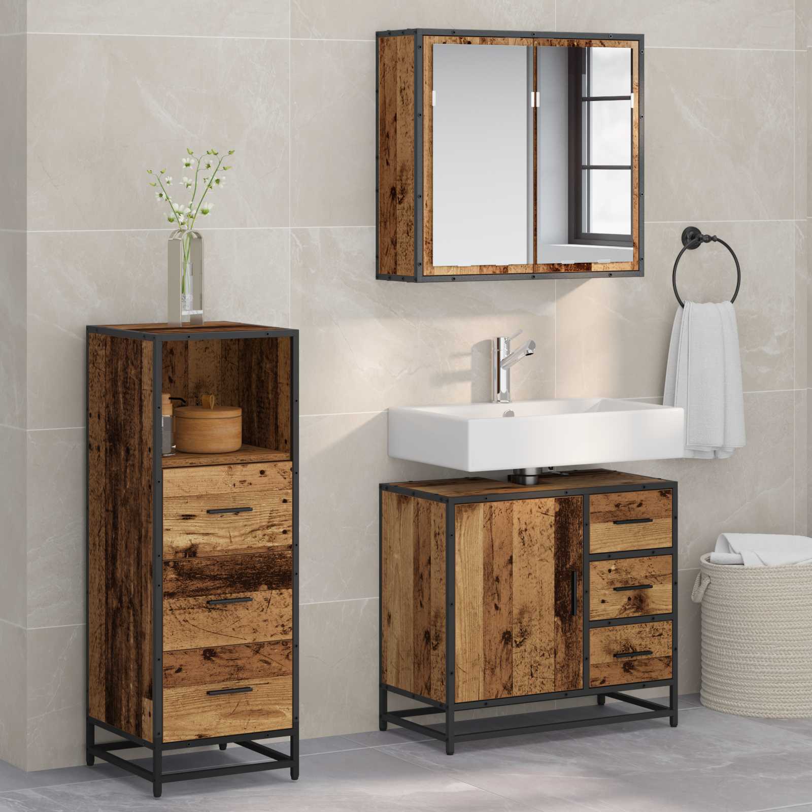 vidaXL Bathroom Furniture Set 3 pcs Old Wood Engineered Wood 1