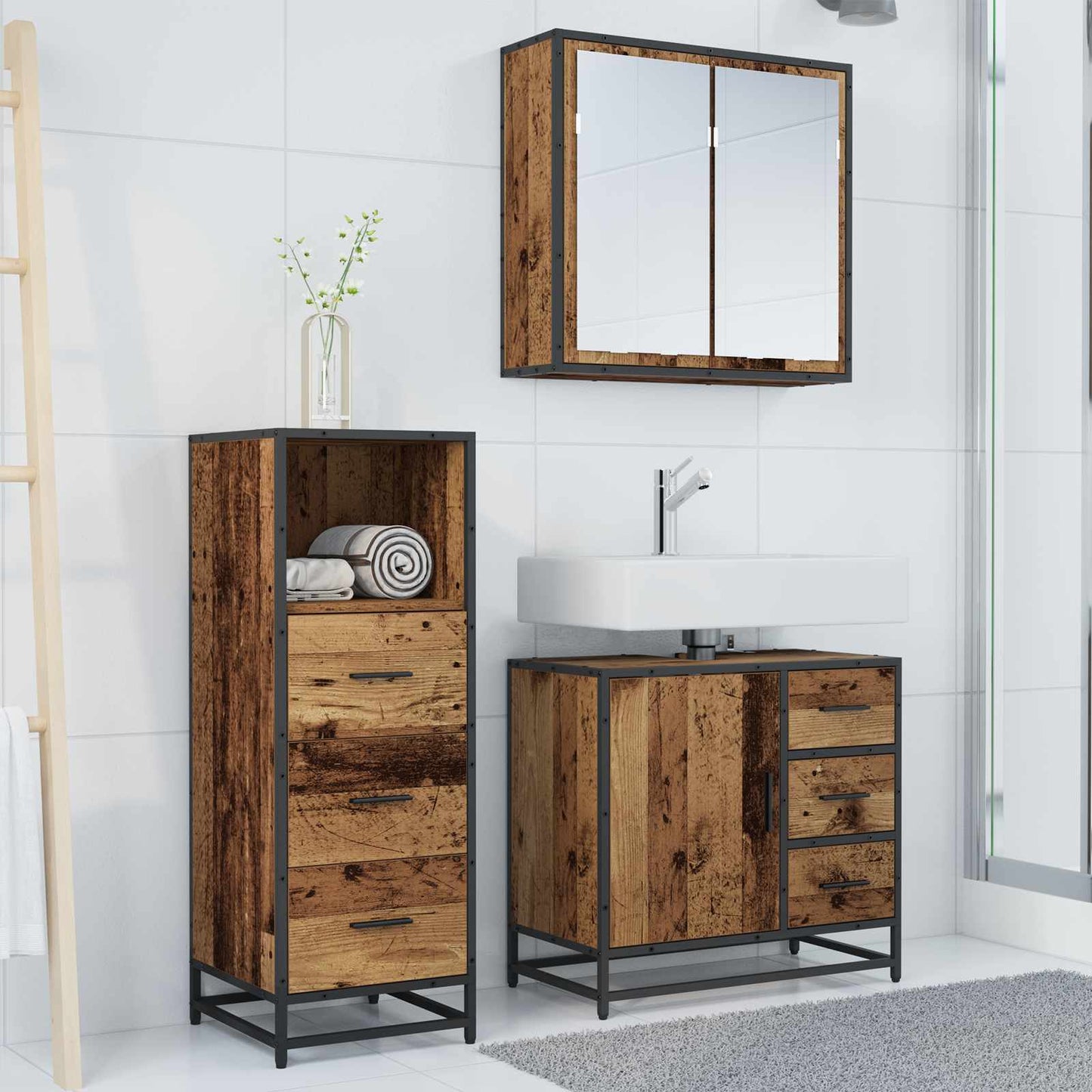 vidaXL Bathroom Furniture Set 3 pcs Old Wood Engineered Wood 4